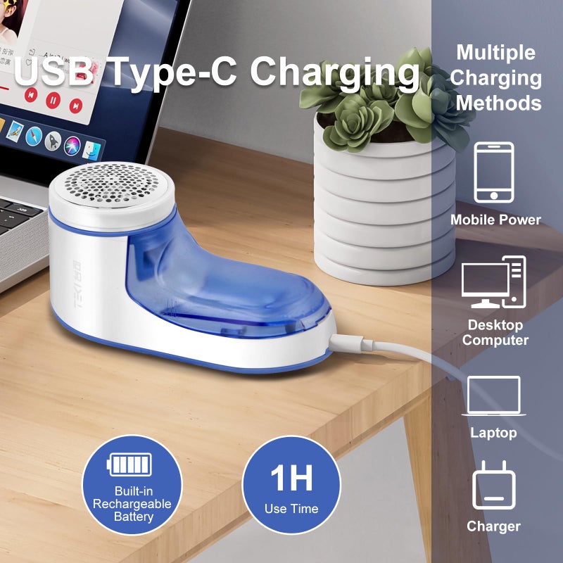 TEKI Fabric Shaver  Lint Remover for Clothes Rechargeable Clothes Shaver Pill Remover  Electric Sweater Defuzzer  Sweater Shavers to Remove Pilling  Couch  Fuzz  Furniture (2 Replaceable Blades) - Image 3